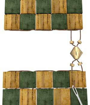 Threaded beads connecting two blocks